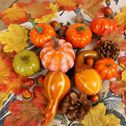 Fall Decorations for Home-6Pcs Mini Pumpkins & 2Pcs Gourds, 30Pcs Autumn Leaves & 10Pcs Acorns, 2Pcs Pinecones Centerpiece Set -Thanksgiving Harvest Decor for Table, Mantel, Party Backdrop