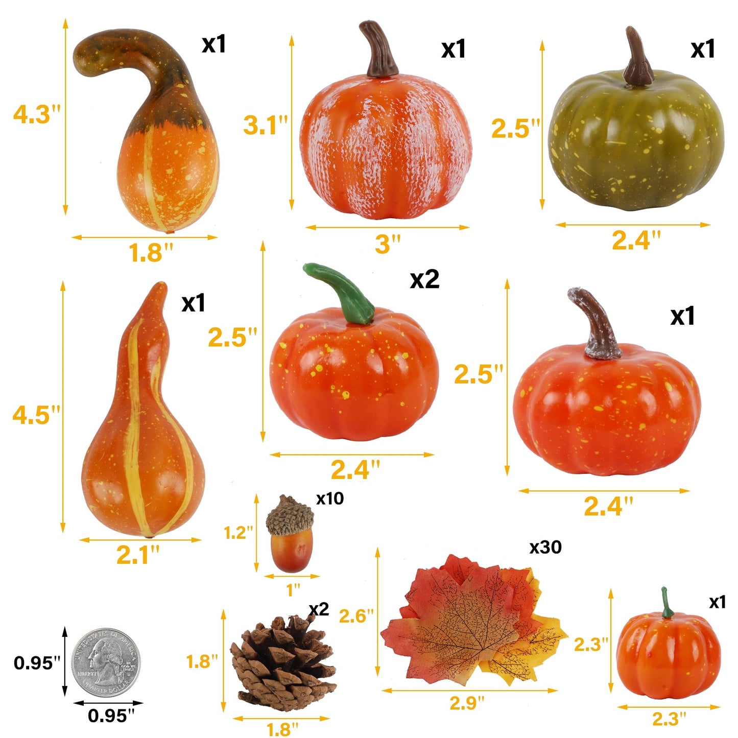 Fall Decorations for Home-6Pcs Mini Pumpkins & 2Pcs Gourds, 30Pcs Autumn Leaves & 10Pcs Acorns, 2Pcs Pinecones Centerpiece Set -Thanksgiving Harvest Decor for Table, Mantel, Party Backdrop