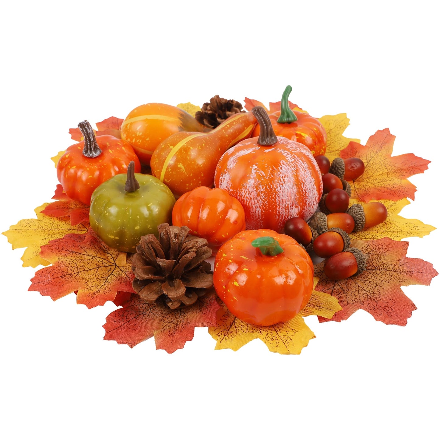 Fall Decorations for Home-6Pcs Mini Pumpkins & 2Pcs Gourds, 30Pcs Autumn Leaves & 10Pcs Acorns, 2Pcs Pinecones Centerpiece Set -Thanksgiving Harvest Decor for Table, Mantel, Party Backdrop