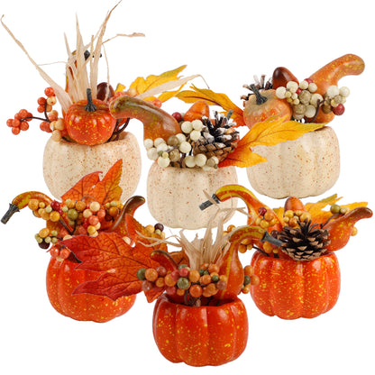 Fall Decorations for Home-6Pcs Mini Pumpkins & 2Pcs Gourds, 30Pcs Autumn Leaves & 10Pcs Acorns, 2Pcs Pinecones Centerpiece Set -Thanksgiving Harvest Decor for Table, Mantel, Party Backdrop