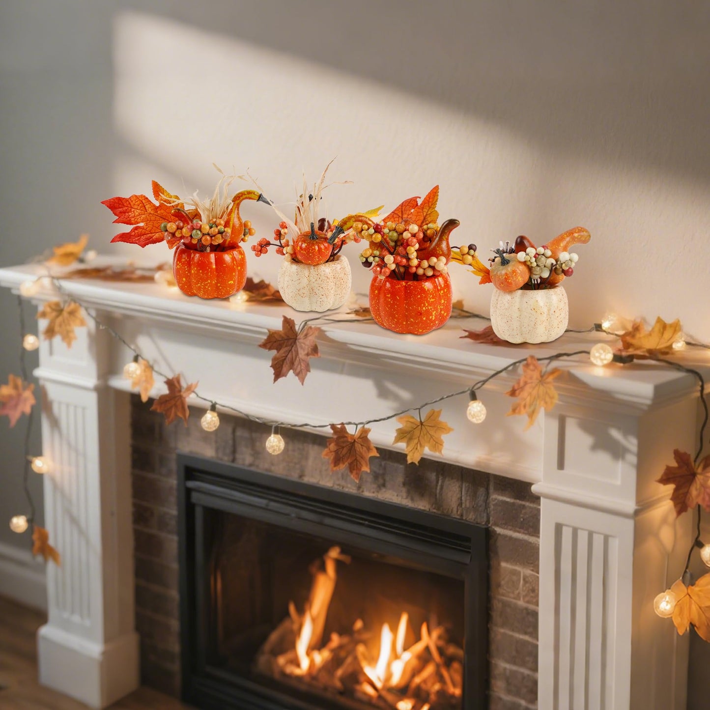 Fall Decorations for Home-6Pcs Mini Pumpkins & 2Pcs Gourds, 30Pcs Autumn Leaves & 10Pcs Acorns, 2Pcs Pinecones Centerpiece Set -Thanksgiving Harvest Decor for Table, Mantel, Party Backdrop