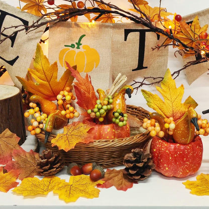 Fall Decorations for Home-6Pcs Mini Pumpkins & 2Pcs Gourds, 30Pcs Autumn Leaves & 10Pcs Acorns, 2Pcs Pinecones Centerpiece Set -Thanksgiving Harvest Decor for Table, Mantel, Party Backdrop