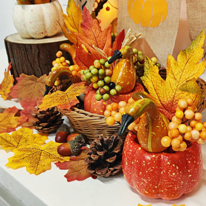 Fall Decorations for Home-6Pcs Mini Pumpkins & 2Pcs Gourds, 30Pcs Autumn Leaves & 10Pcs Acorns, 2Pcs Pinecones Centerpiece Set -Thanksgiving Harvest Decor for Table, Mantel, Party Backdrop