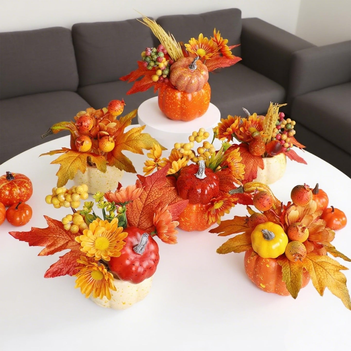 Fall Decorations for Home-6Pcs Mini Pumpkins & 2Pcs Gourds, 30Pcs Autumn Leaves & 10Pcs Acorns, 2Pcs Pinecones Centerpiece Set -Thanksgiving Harvest Decor for Table, Mantel, Party Backdrop