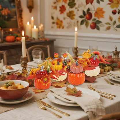 Fall Decorations for Home-6Pcs Mini Pumpkins & 2Pcs Gourds, 30Pcs Autumn Leaves & 10Pcs Acorns, 2Pcs Pinecones Centerpiece Set -Thanksgiving Harvest Decor for Table, Mantel, Party Backdrop