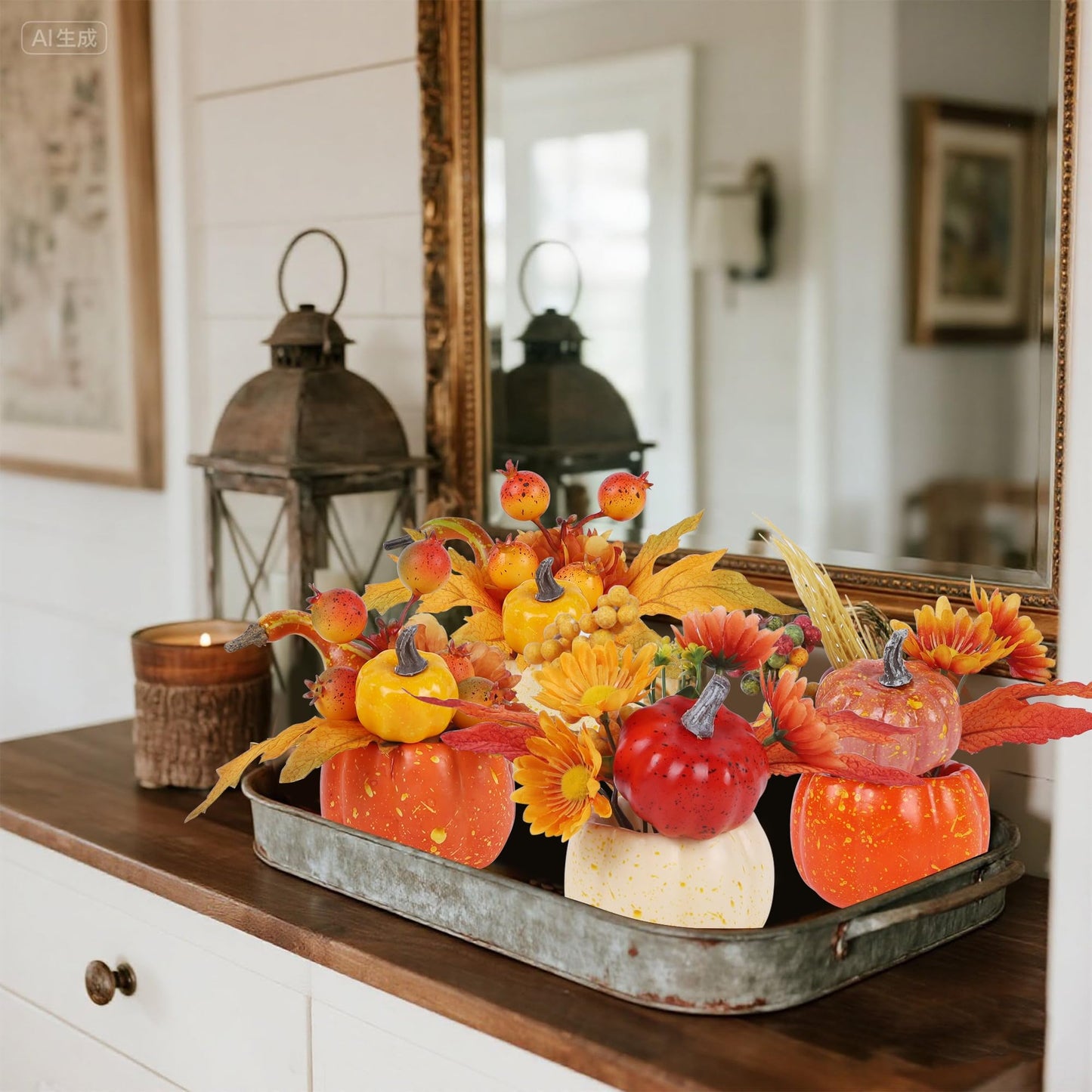 Fall Decorations for Home-6Pcs Mini Pumpkins & 2Pcs Gourds, 30Pcs Autumn Leaves & 10Pcs Acorns, 2Pcs Pinecones Centerpiece Set -Thanksgiving Harvest Decor for Table, Mantel, Party Backdrop