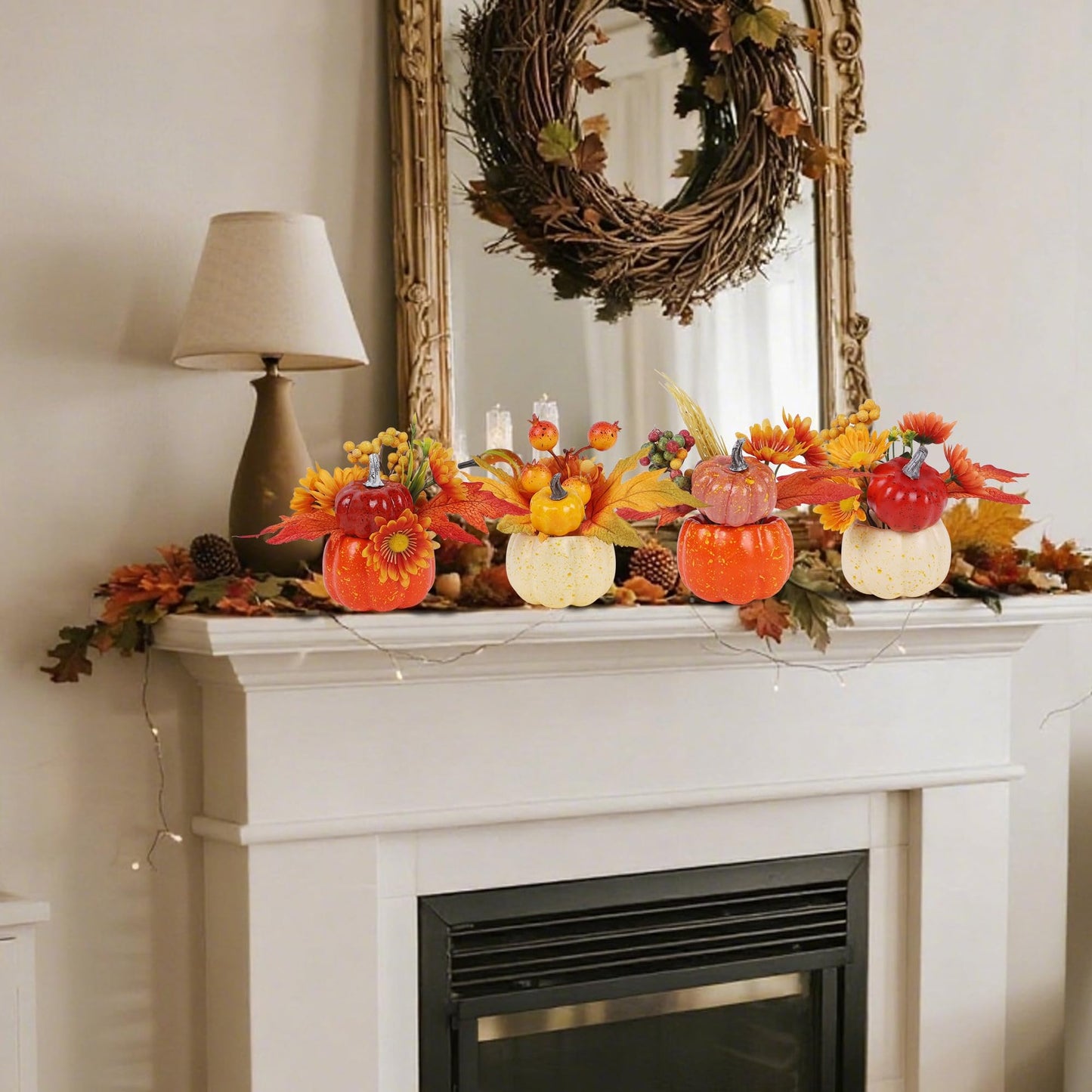 Fall Decorations for Home-6Pcs Mini Pumpkins & 2Pcs Gourds, 30Pcs Autumn Leaves & 10Pcs Acorns, 2Pcs Pinecones Centerpiece Set -Thanksgiving Harvest Decor for Table, Mantel, Party Backdrop