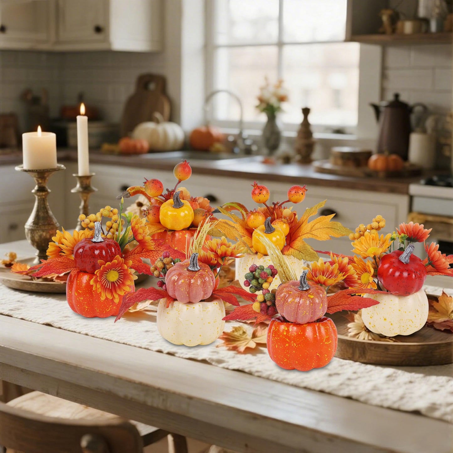 Fall Decorations for Home-6Pcs Mini Pumpkins & 2Pcs Gourds, 30Pcs Autumn Leaves & 10Pcs Acorns, 2Pcs Pinecones Centerpiece Set -Thanksgiving Harvest Decor for Table, Mantel, Party Backdrop