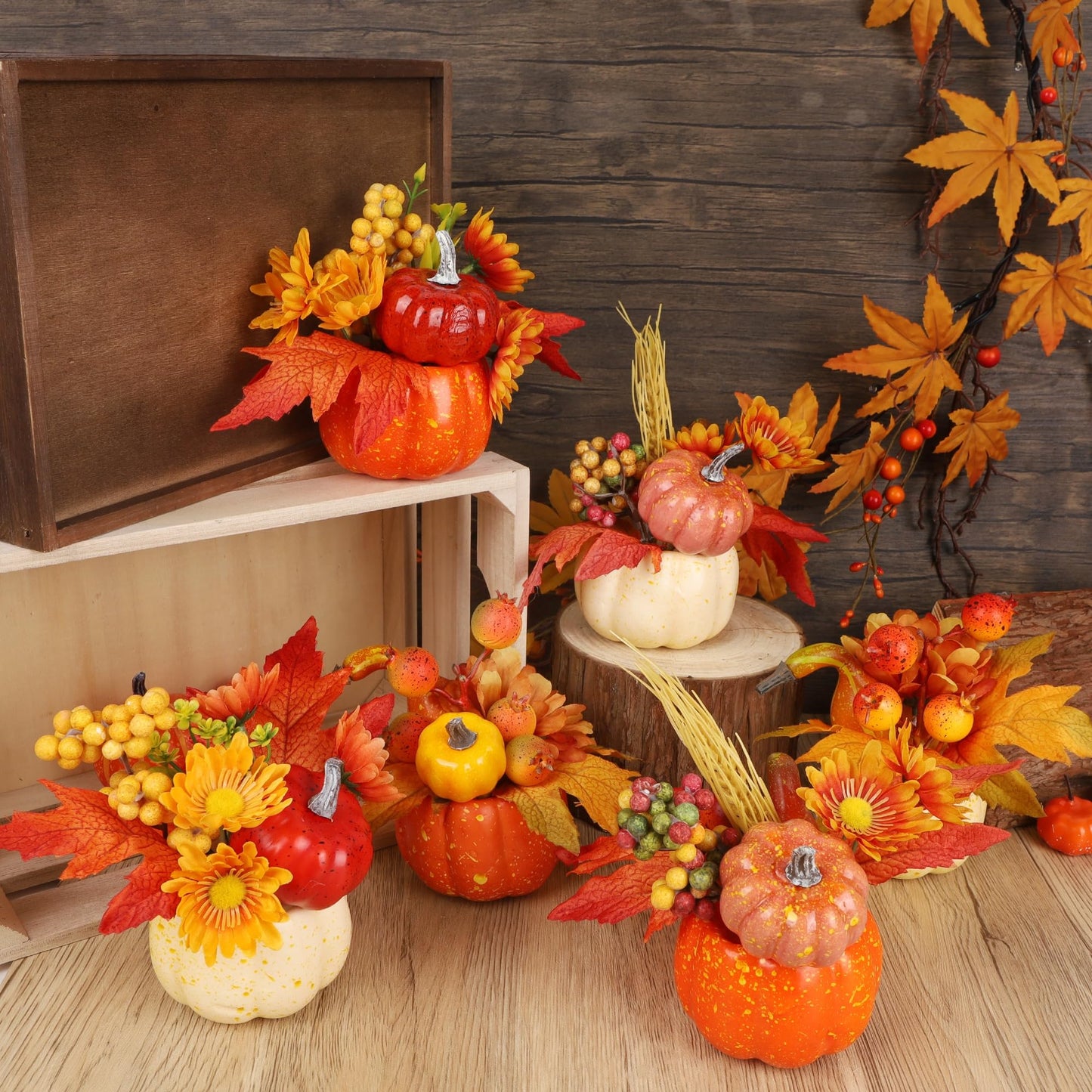 Fall Decorations for Home-6Pcs Mini Pumpkins & 2Pcs Gourds, 30Pcs Autumn Leaves & 10Pcs Acorns, 2Pcs Pinecones Centerpiece Set -Thanksgiving Harvest Decor for Table, Mantel, Party Backdrop