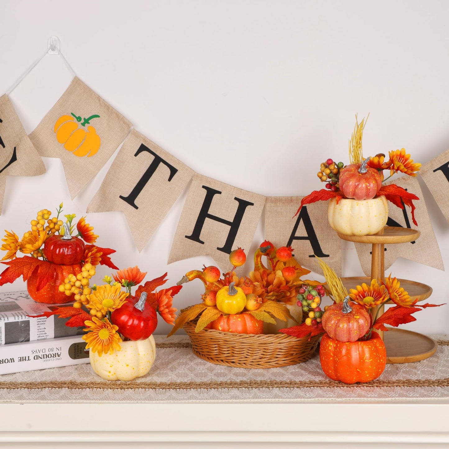 Fall Decorations for Home-6Pcs Mini Pumpkins & 2Pcs Gourds, 30Pcs Autumn Leaves & 10Pcs Acorns, 2Pcs Pinecones Centerpiece Set -Thanksgiving Harvest Decor for Table, Mantel, Party Backdrop