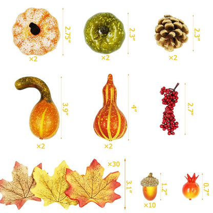 Fall Decorations for Home-6Pcs Mini Pumpkins & 2Pcs Gourds, 30Pcs Autumn Leaves & 10Pcs Acorns, 2Pcs Pinecones Centerpiece Set -Thanksgiving Harvest Decor for Table, Mantel, Party Backdrop