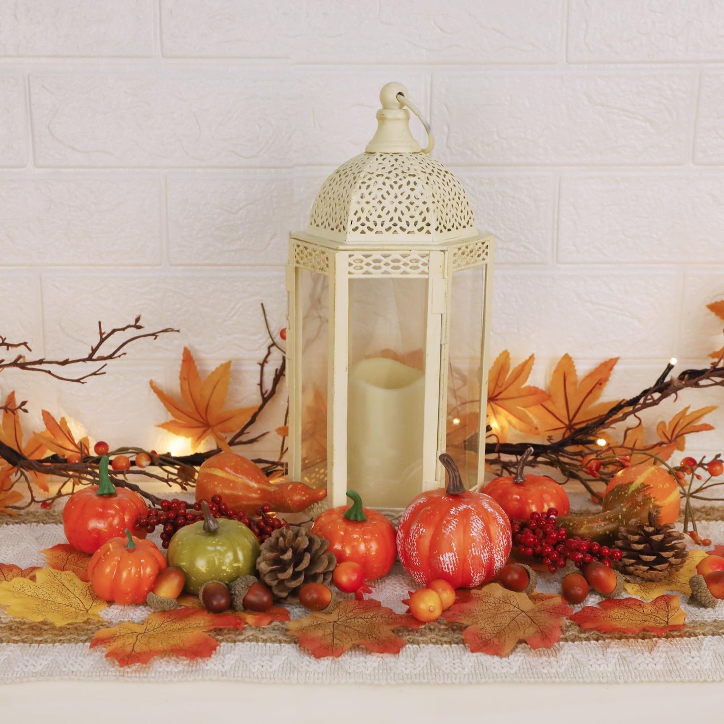 Fall Decorations for Home-6Pcs Mini Pumpkins & 2Pcs Gourds, 30Pcs Autumn Leaves & 10Pcs Acorns, 2Pcs Pinecones Centerpiece Set -Thanksgiving Harvest Decor for Table, Mantel, Party Backdrop