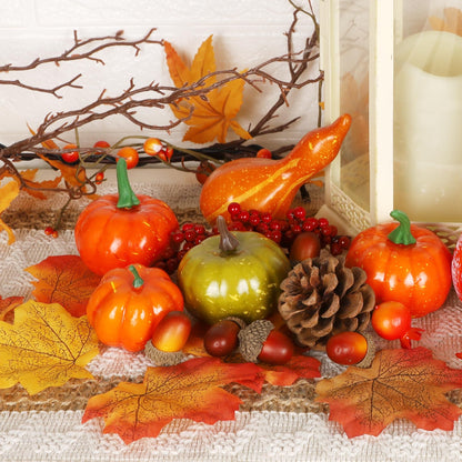Fall Decorations for Home-6Pcs Mini Pumpkins & 2Pcs Gourds, 30Pcs Autumn Leaves & 10Pcs Acorns, 2Pcs Pinecones Centerpiece Set -Thanksgiving Harvest Decor for Table, Mantel, Party Backdrop