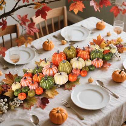Fall Decorations for Home-6Pcs Mini Pumpkins & 2Pcs Gourds, 30Pcs Autumn Leaves & 10Pcs Acorns, 2Pcs Pinecones Centerpiece Set -Thanksgiving Harvest Decor for Table, Mantel, Party Backdrop