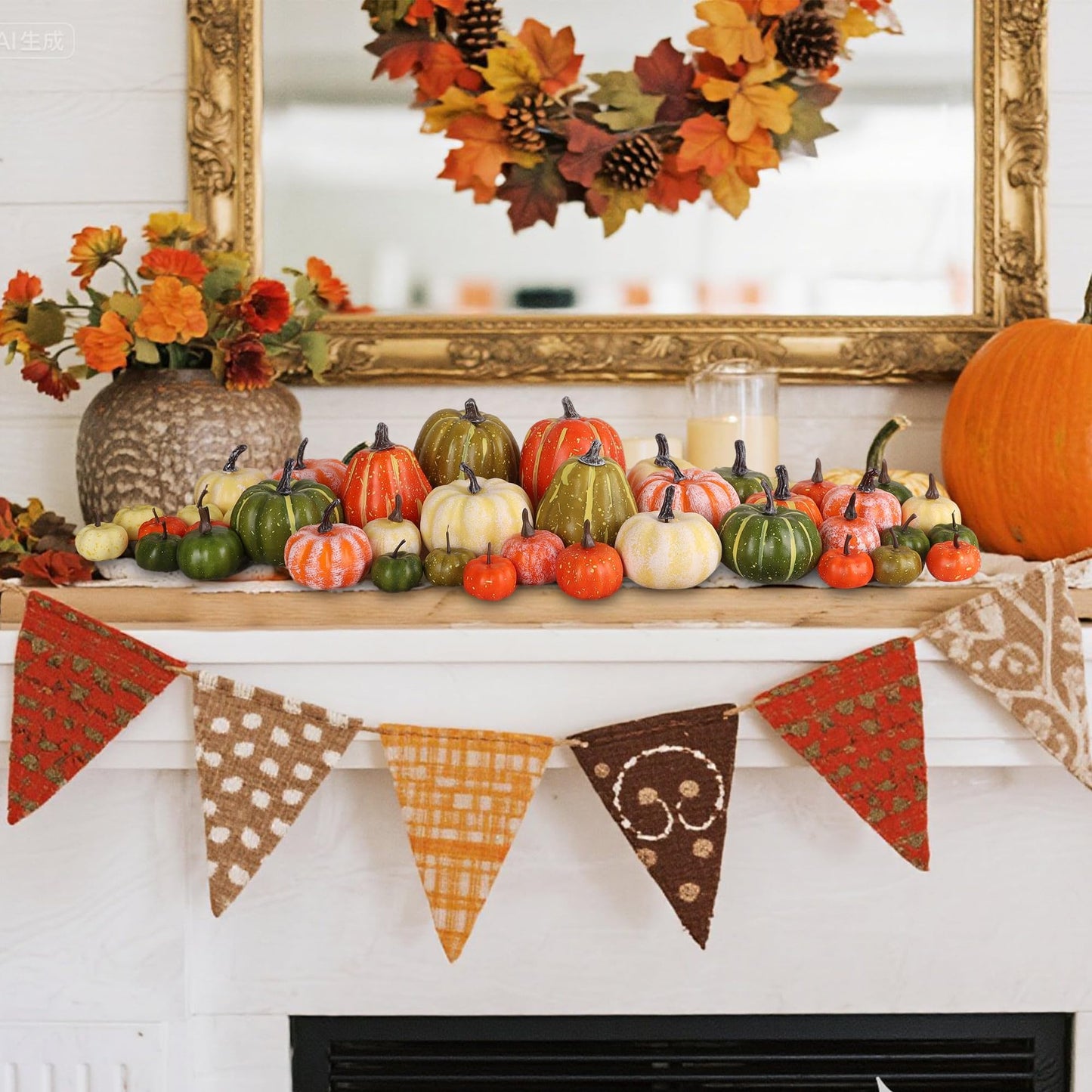 Fall Decorations for Home-6Pcs Mini Pumpkins & 2Pcs Gourds, 30Pcs Autumn Leaves & 10Pcs Acorns, 2Pcs Pinecones Centerpiece Set -Thanksgiving Harvest Decor for Table, Mantel, Party Backdrop