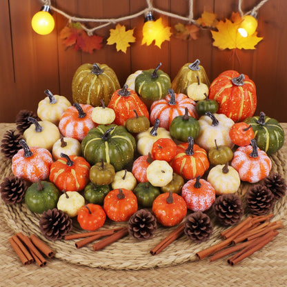 Fall Decorations for Home-6Pcs Mini Pumpkins & 2Pcs Gourds, 30Pcs Autumn Leaves & 10Pcs Acorns, 2Pcs Pinecones Centerpiece Set -Thanksgiving Harvest Decor for Table, Mantel, Party Backdrop
