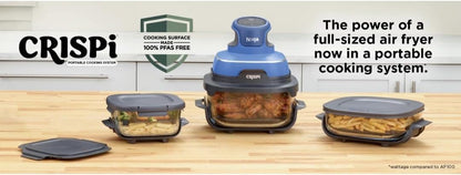 Ninja Crispi 5-In-1 Portable Glass Air Fry Cooking System, 3 Containers & Cover 4-QT, 2.5QT 6-CUP Containers ALL in ONE(Blue)