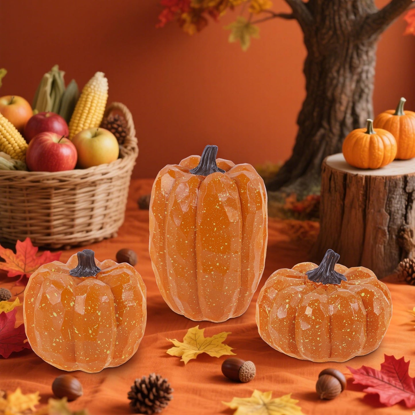 Fall Decorations for Home-6Pcs Mini Pumpkins & 2Pcs Gourds, 30Pcs Autumn Leaves & 10Pcs Acorns, 2Pcs Pinecones Centerpiece Set -Thanksgiving Harvest Decor for Table, Mantel, Party Backdrop