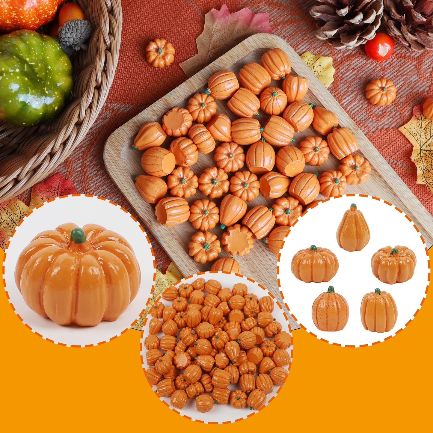 Fall Decorations for Home-6Pcs Mini Pumpkins & 2Pcs Gourds, 30Pcs Autumn Leaves & 10Pcs Acorns, 2Pcs Pinecones Centerpiece Set -Thanksgiving Harvest Decor for Table, Mantel, Party Backdrop