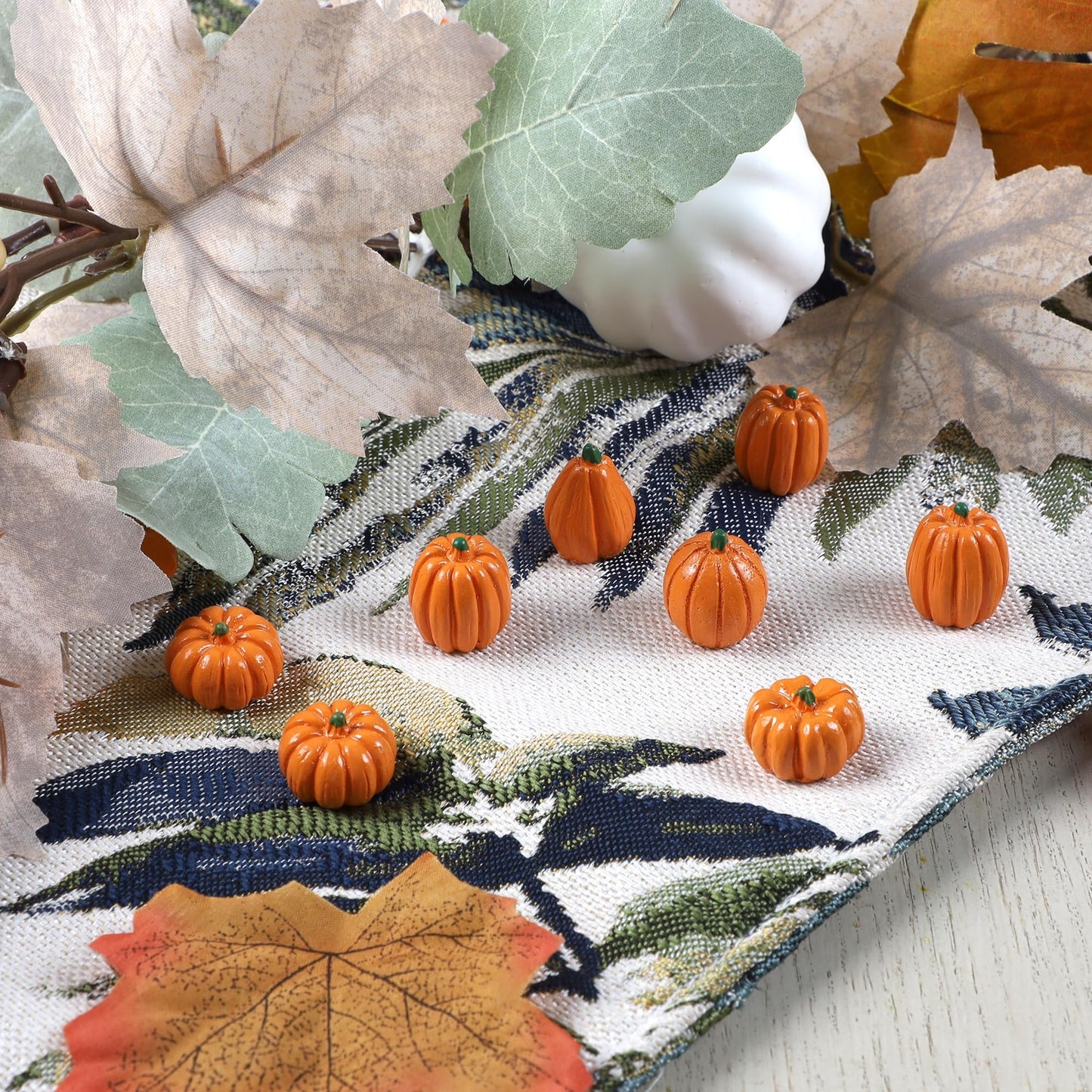 Fall Decorations for Home-6Pcs Mini Pumpkins & 2Pcs Gourds, 30Pcs Autumn Leaves & 10Pcs Acorns, 2Pcs Pinecones Centerpiece Set -Thanksgiving Harvest Decor for Table, Mantel, Party Backdrop