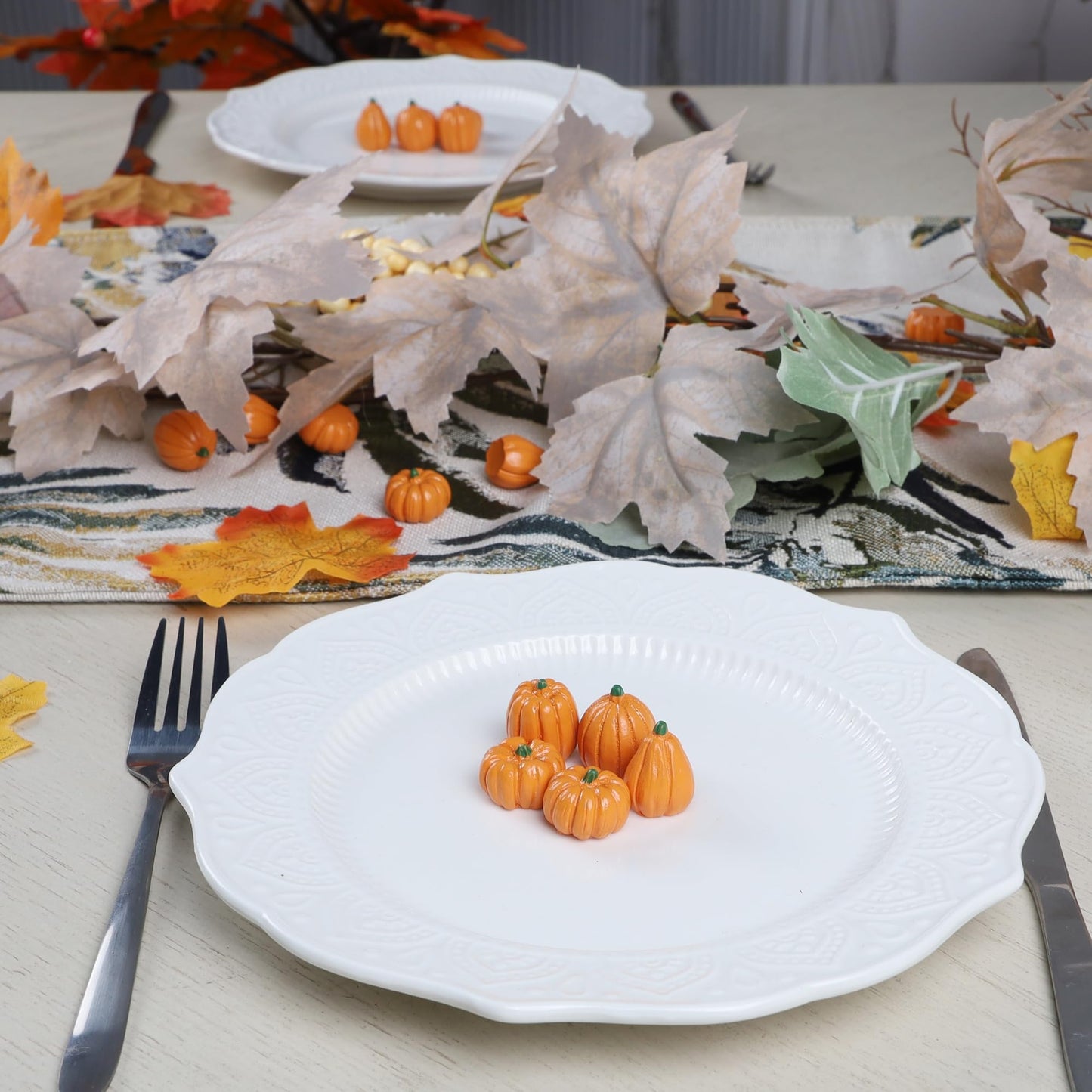 Fall Decorations for Home-6Pcs Mini Pumpkins & 2Pcs Gourds, 30Pcs Autumn Leaves & 10Pcs Acorns, 2Pcs Pinecones Centerpiece Set -Thanksgiving Harvest Decor for Table, Mantel, Party Backdrop