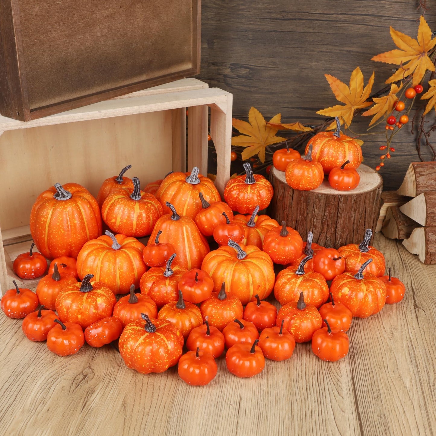 Fall Decorations for Home-6Pcs Mini Pumpkins & 2Pcs Gourds, 30Pcs Autumn Leaves & 10Pcs Acorns, 2Pcs Pinecones Centerpiece Set -Thanksgiving Harvest Decor for Table, Mantel, Party Backdrop