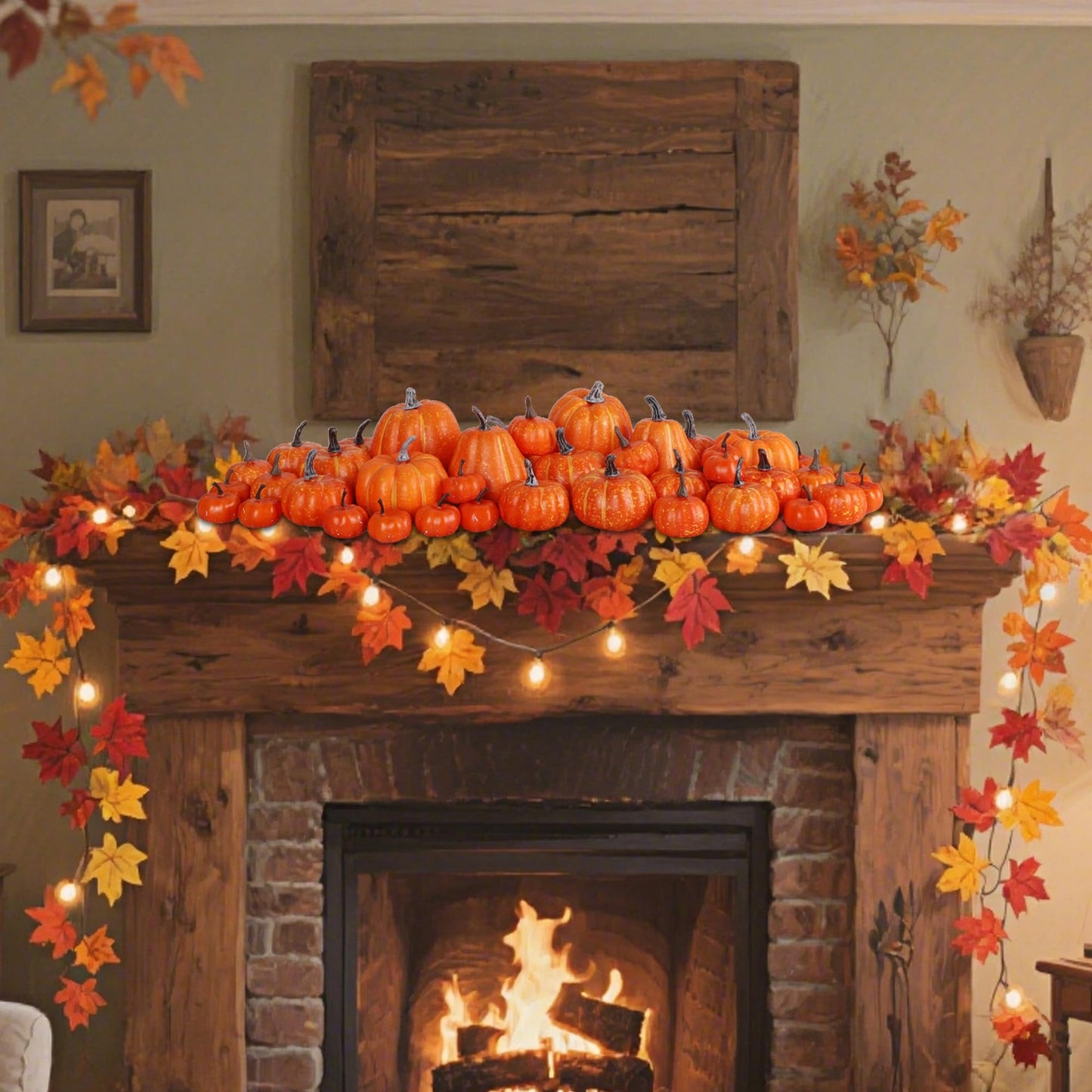Fall Decorations for Home-6Pcs Mini Pumpkins & 2Pcs Gourds, 30Pcs Autumn Leaves & 10Pcs Acorns, 2Pcs Pinecones Centerpiece Set -Thanksgiving Harvest Decor for Table, Mantel, Party Backdrop