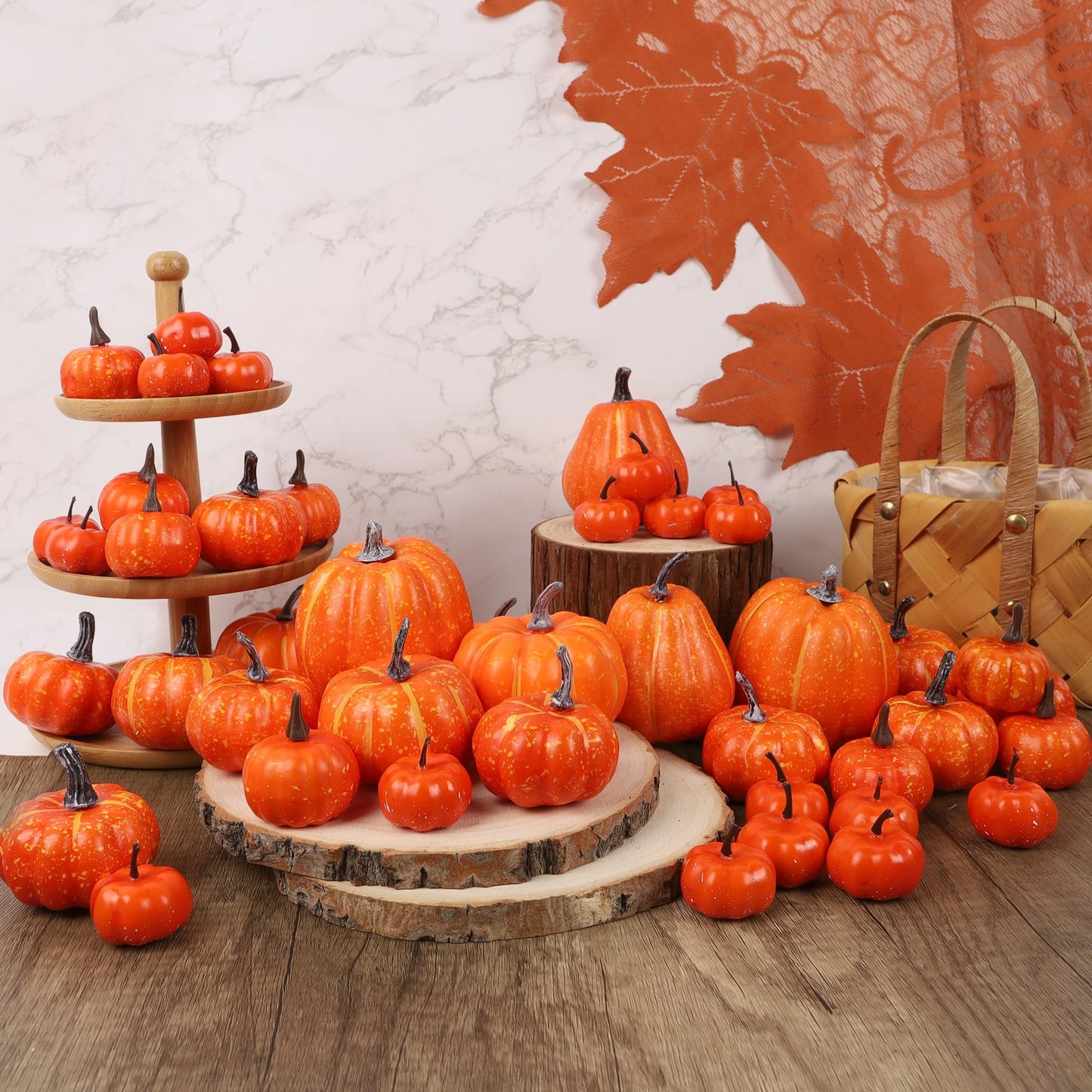 Fall Decorations for Home-6Pcs Mini Pumpkins & 2Pcs Gourds, 30Pcs Autumn Leaves & 10Pcs Acorns, 2Pcs Pinecones Centerpiece Set -Thanksgiving Harvest Decor for Table, Mantel, Party Backdrop