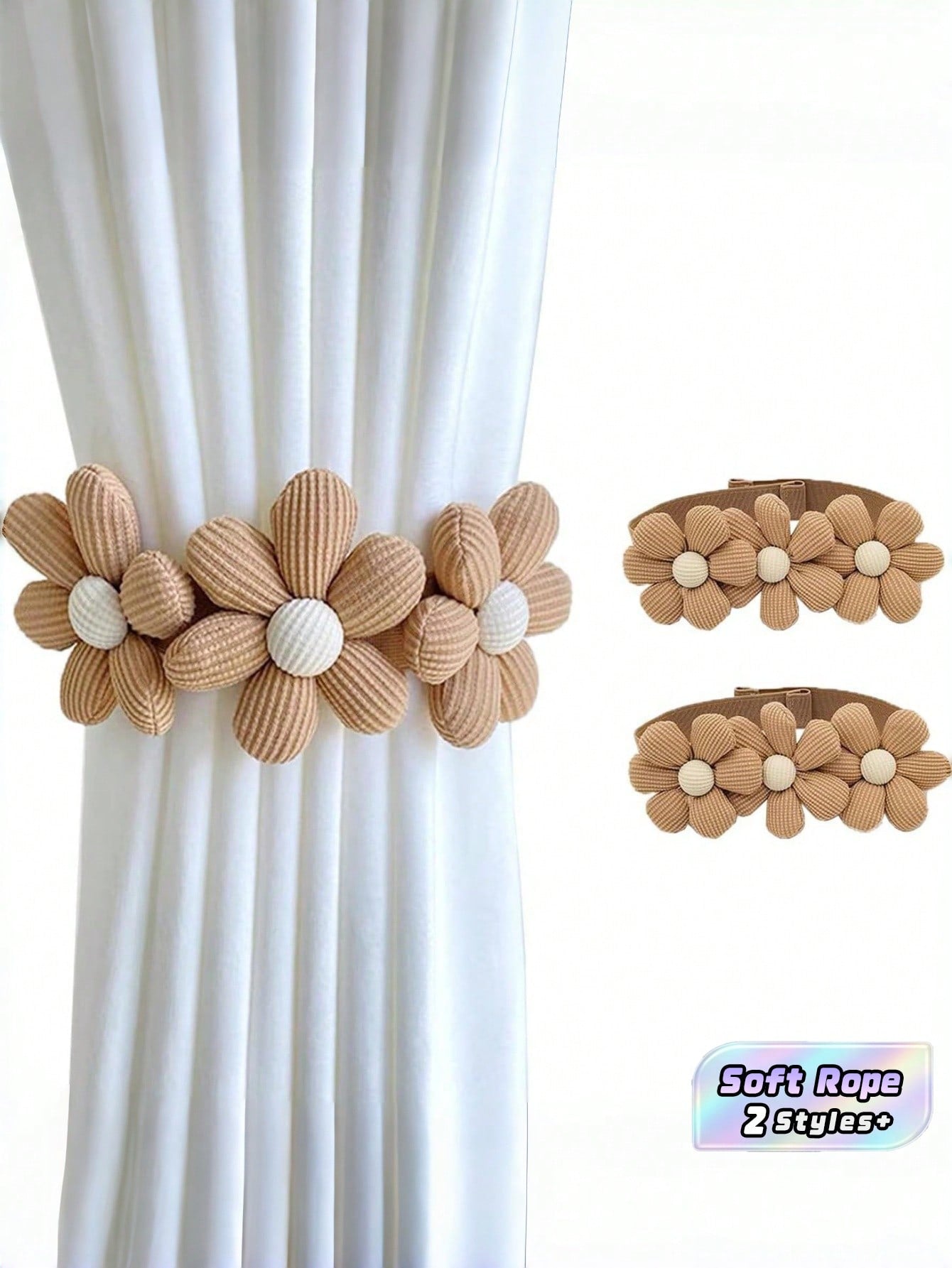 🌼 45cm Floral Curtain Tieback – Decorative Curtain Holdback Rope for Home Décor (1 Piece, White)