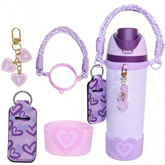 💖 Love Water Bottle Accessory Set – 5PCS Silicone Charm & Cup Decoration Kit