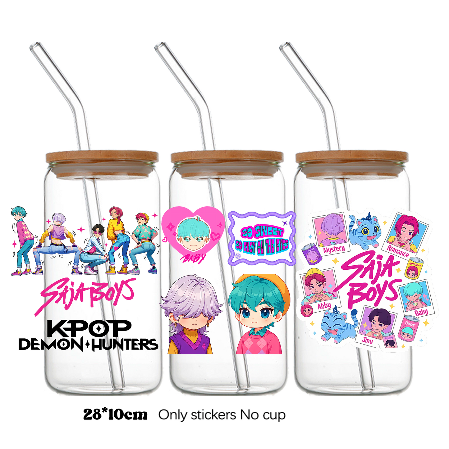 K-Pop Demon Hunters Wrapping Transfer Cups HUNTRX Decal Rumi Kpop Saja Boys Uvdtf Bottle K Pop Stickers Uv Dtf Car Huntrix Wraps