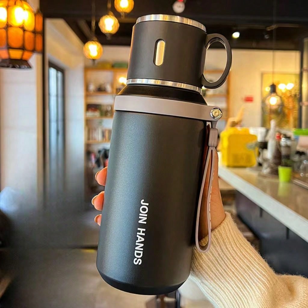 Stainless Steel Vacuum Flask – Double-Wall Insulated Water Bottle with Cup Lid