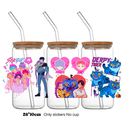 K-Pop Demon Hunters Wrapping Transfer Cups HUNTRX Decal Rumi Kpop Saja Boys Uvdtf Bottle K Pop Stickers Uv Dtf Car Huntrix Wraps