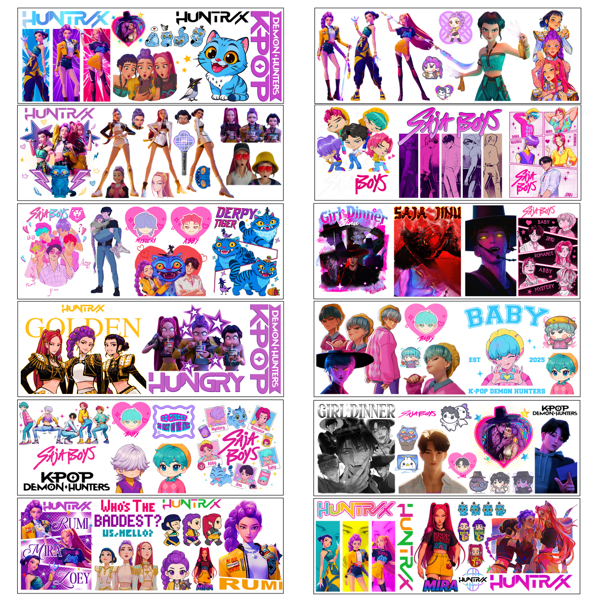 K-Pop Demon Hunters Wrapping Transfer Cups HUNTRX Decal Rumi Kpop Saja Boys Uvdtf Bottle K Pop Stickers Uv Dtf Car Huntrix Wraps