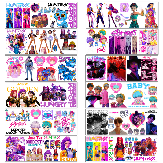 K-Pop Demon Hunters Wrapping Transfer Cups HUNTRX Decal Rumi Kpop Saja Boys Uvdtf Bottle K Pop Stickers Uv Dtf Car Huntrix Wraps