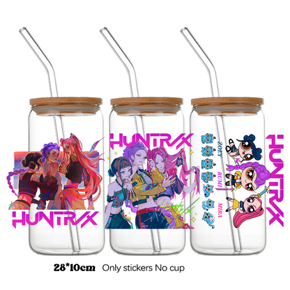 K-Pop Demon Hunters Wrapping Transfer Cups HUNTRX Decal Rumi Kpop Saja Boys Uvdtf Bottle K Pop Stickers Uv Dtf Car Huntrix Wraps