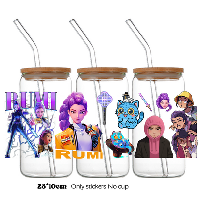 K-Pop Demon Hunters Wrapping Transfer Cups HUNTRX Decal Rumi Kpop Saja Boys Uvdtf Bottle K Pop Stickers Uv Dtf Car Huntrix Wraps