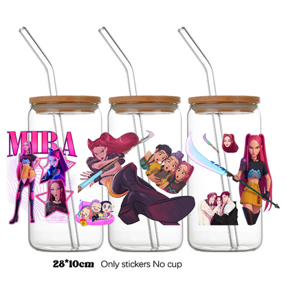 K-Pop Demon Hunters Wrapping Transfer Cups HUNTRX Decal Rumi Kpop Saja Boys Uvdtf Bottle K Pop Stickers Uv Dtf Car Huntrix Wraps