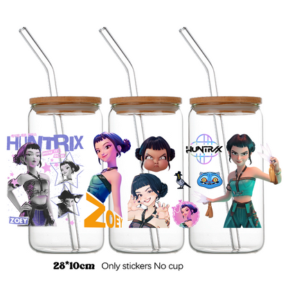 K-Pop Demon Hunters Wrapping Transfer Cups HUNTRX Decal Rumi Kpop Saja Boys Uvdtf Bottle K Pop Stickers Uv Dtf Car Huntrix Wraps