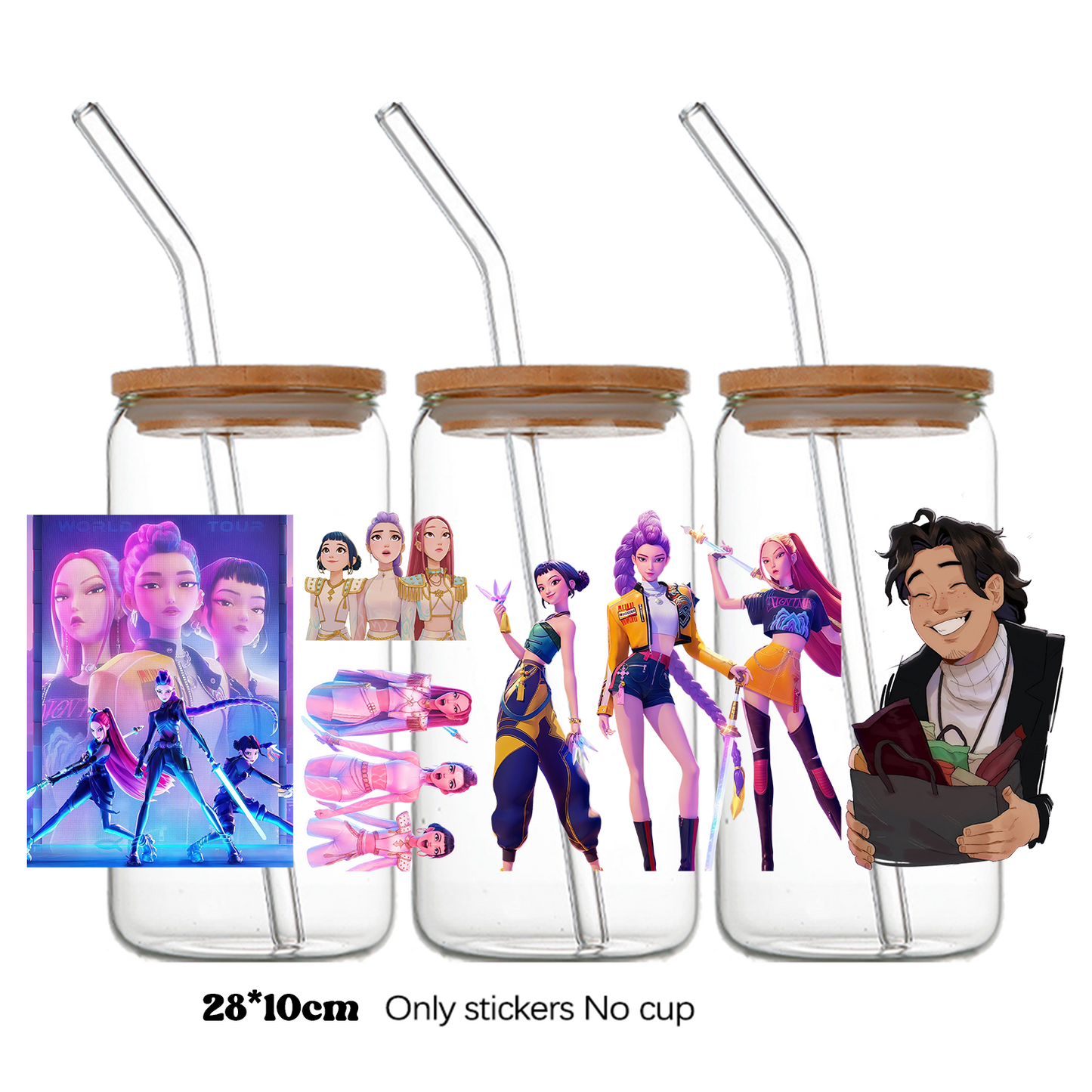 K-Pop Demon Hunters Wrapping Transfer Cups HUNTRX Decal Rumi Kpop Saja Boys Uvdtf Bottle K Pop Stickers Uv Dtf Car Huntrix Wraps