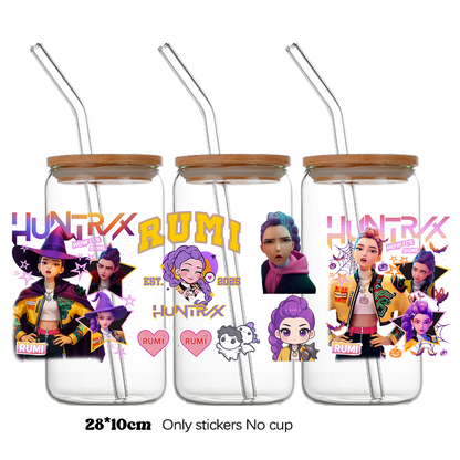 K-Pop Demon Hunters Wrapping Transfer Cups HUNTRX Decal Rumi Kpop Saja Boys Uvdtf Bottle K Pop Stickers Uv Dtf Car Huntrix Wraps