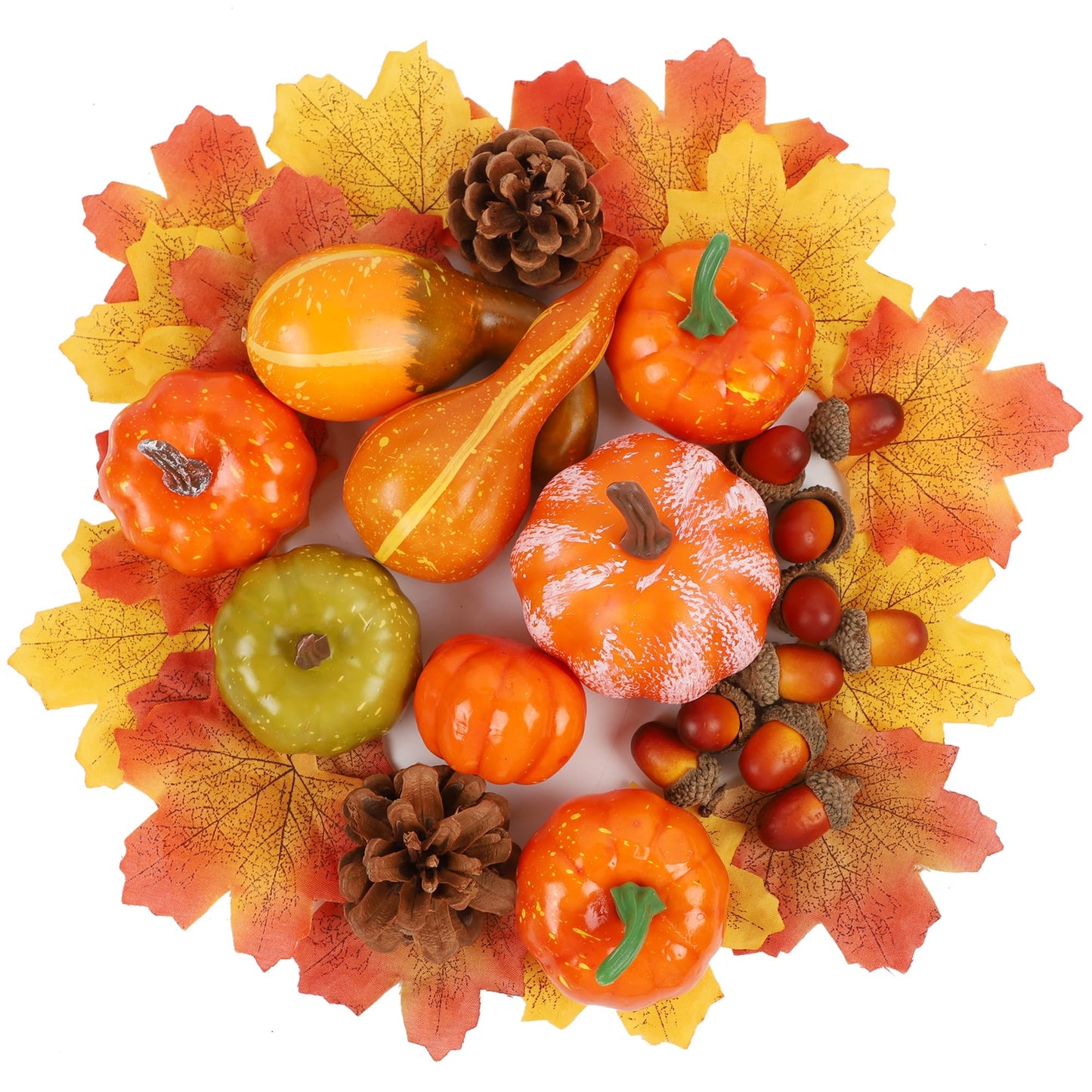 Fall Decorations for Home-6Pcs Mini Pumpkins & 2Pcs Gourds, 30Pcs Autumn Leaves & 10Pcs Acorns, 2Pcs Pinecones Centerpiece Set -Thanksgiving Harvest Decor for Table, Mantel, Party Backdrop