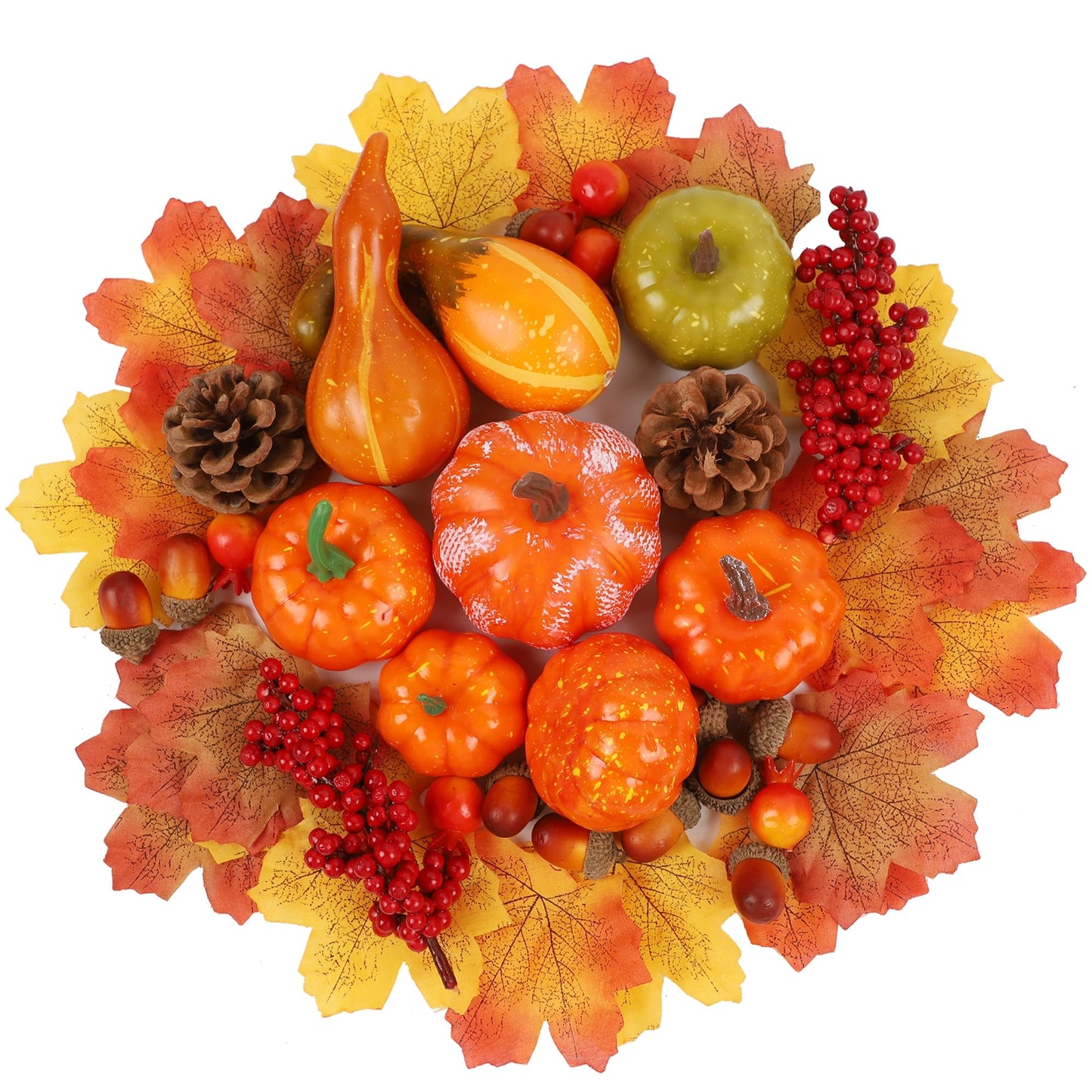 Fall Decorations for Home-6Pcs Mini Pumpkins & 2Pcs Gourds, 30Pcs Autumn Leaves & 10Pcs Acorns, 2Pcs Pinecones Centerpiece Set -Thanksgiving Harvest Decor for Table, Mantel, Party Backdrop