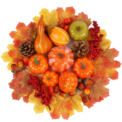 Fall Decorations for Home-6Pcs Mini Pumpkins & 2Pcs Gourds, 30Pcs Autumn Leaves & 10Pcs Acorns, 2Pcs Pinecones Centerpiece Set -Thanksgiving Harvest Decor for Table, Mantel, Party Backdrop