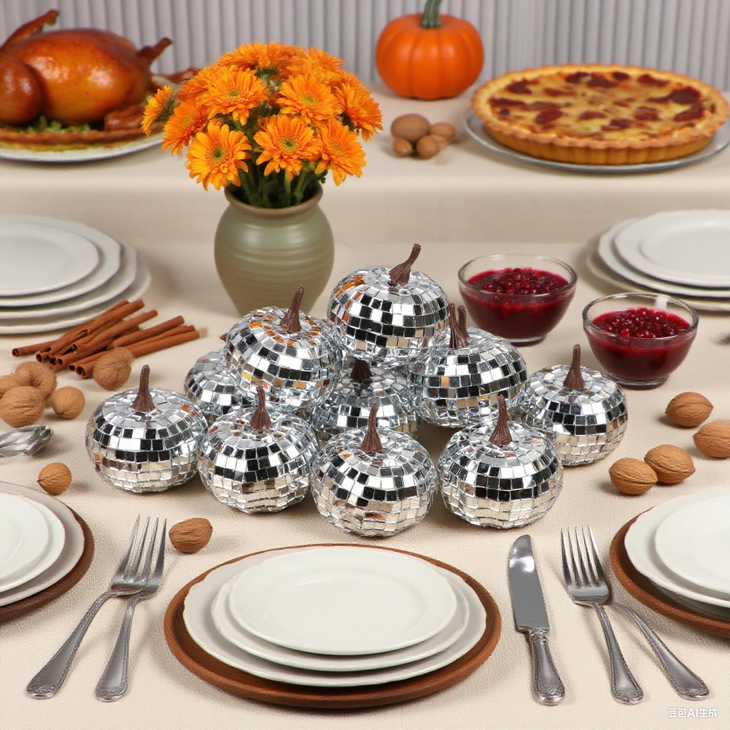 Fall Decorations for Home-6Pcs Mini Pumpkins & 2Pcs Gourds, 30Pcs Autumn Leaves & 10Pcs Acorns, 2Pcs Pinecones Centerpiece Set -Thanksgiving Harvest Decor for Table, Mantel, Party Backdrop