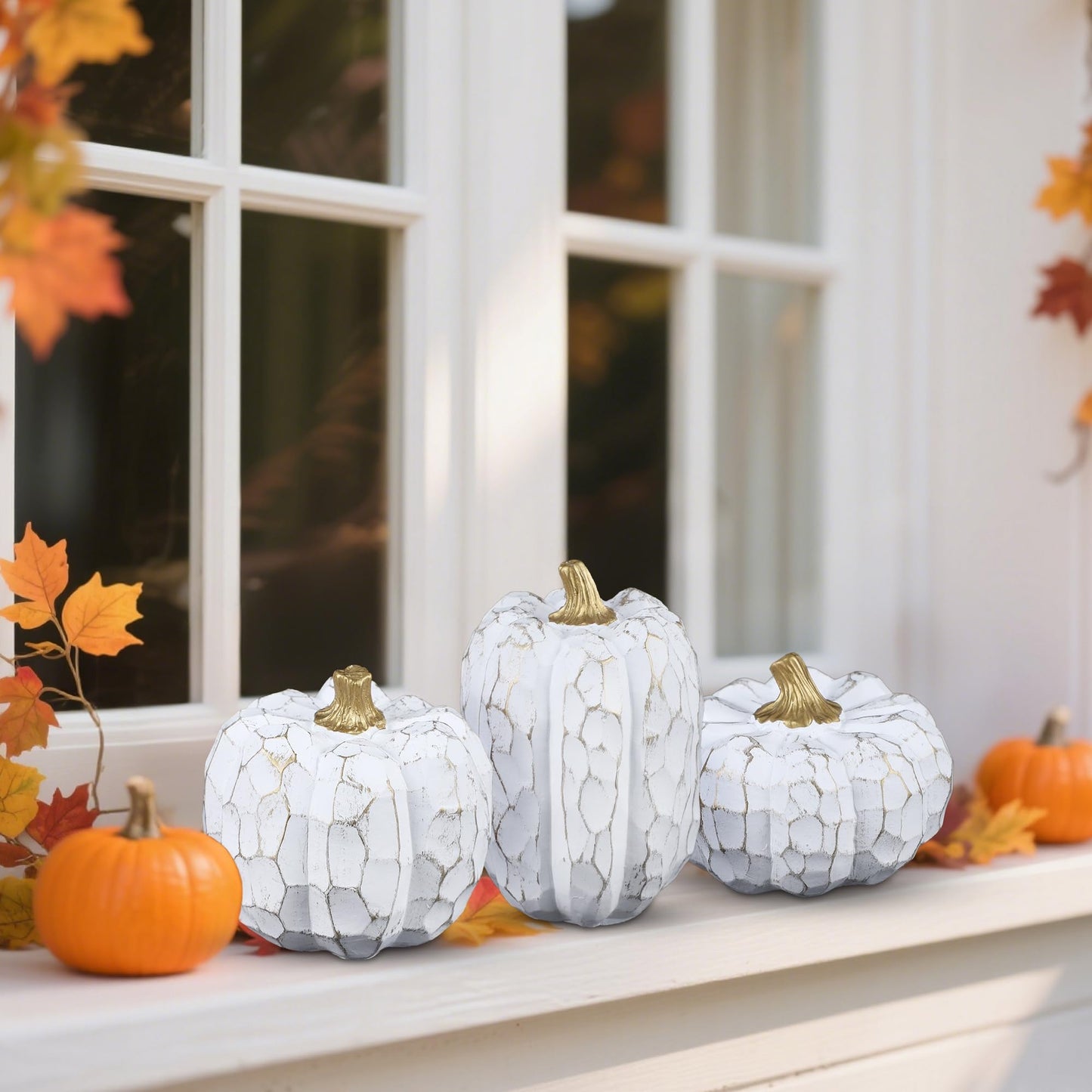 Fall Decorations for Home-6Pcs Mini Pumpkins & 2Pcs Gourds, 30Pcs Autumn Leaves & 10Pcs Acorns, 2Pcs Pinecones Centerpiece Set -Thanksgiving Harvest Decor for Table, Mantel, Party Backdrop
