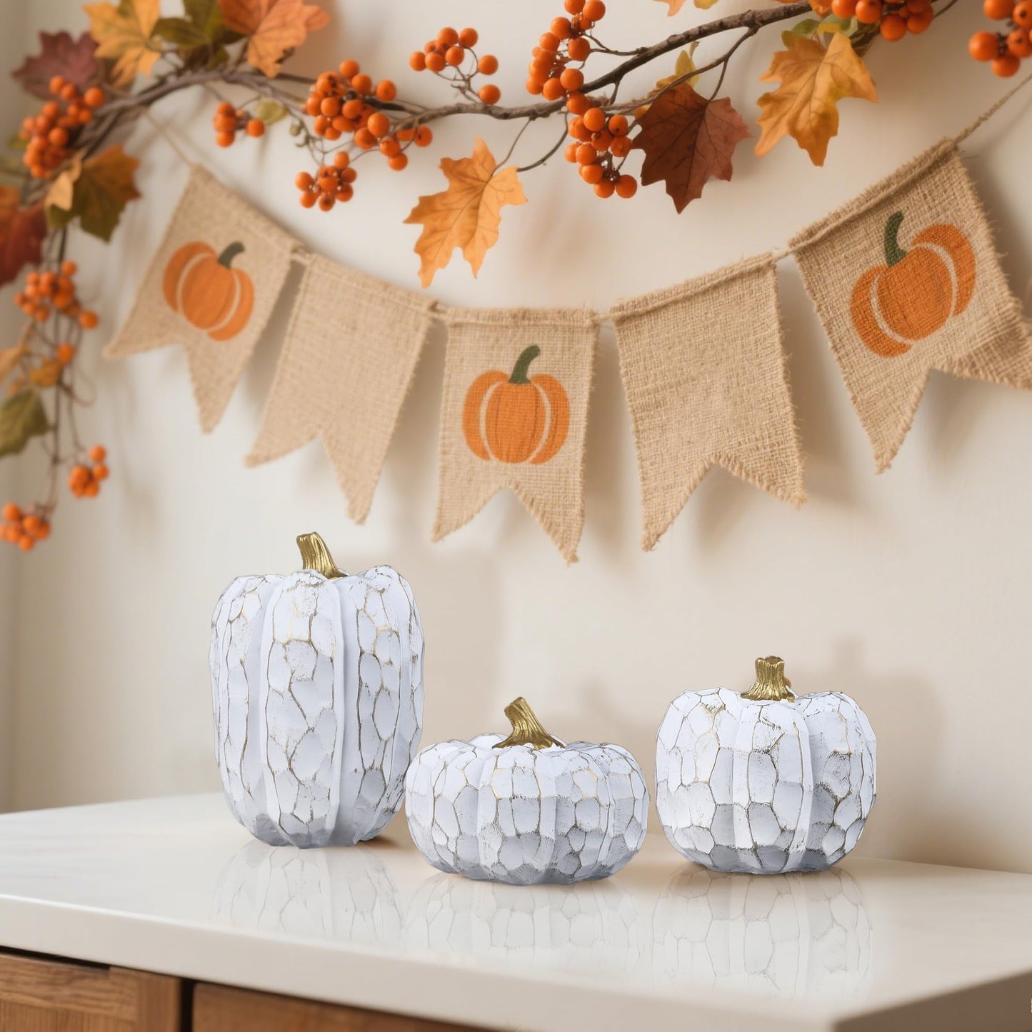 Fall Decorations for Home-6Pcs Mini Pumpkins & 2Pcs Gourds, 30Pcs Autumn Leaves & 10Pcs Acorns, 2Pcs Pinecones Centerpiece Set -Thanksgiving Harvest Decor for Table, Mantel, Party Backdrop