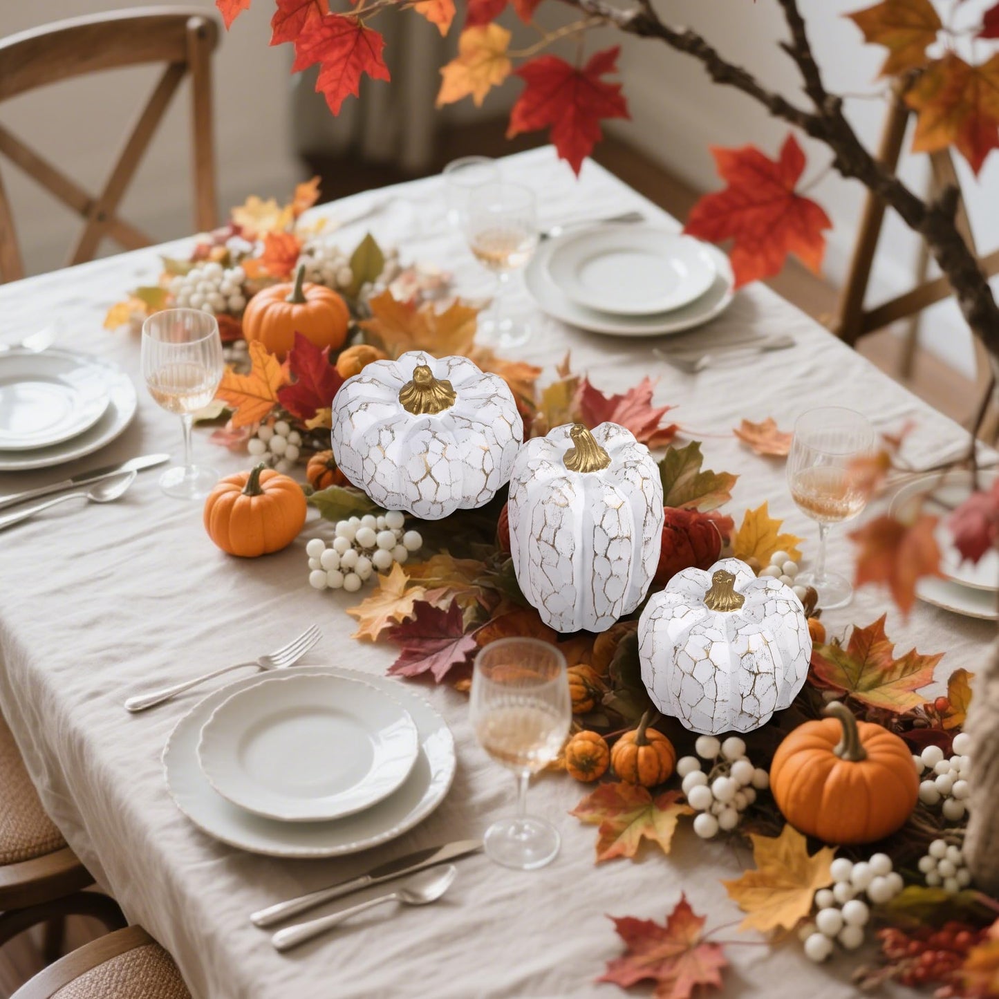 Fall Decorations for Home-6Pcs Mini Pumpkins & 2Pcs Gourds, 30Pcs Autumn Leaves & 10Pcs Acorns, 2Pcs Pinecones Centerpiece Set -Thanksgiving Harvest Decor for Table, Mantel, Party Backdrop