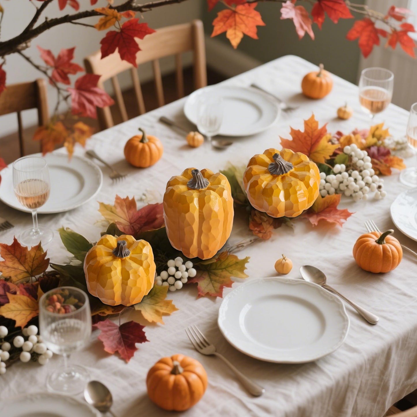 Fall Decorations for Home-6Pcs Mini Pumpkins & 2Pcs Gourds, 30Pcs Autumn Leaves & 10Pcs Acorns, 2Pcs Pinecones Centerpiece Set -Thanksgiving Harvest Decor for Table, Mantel, Party Backdrop