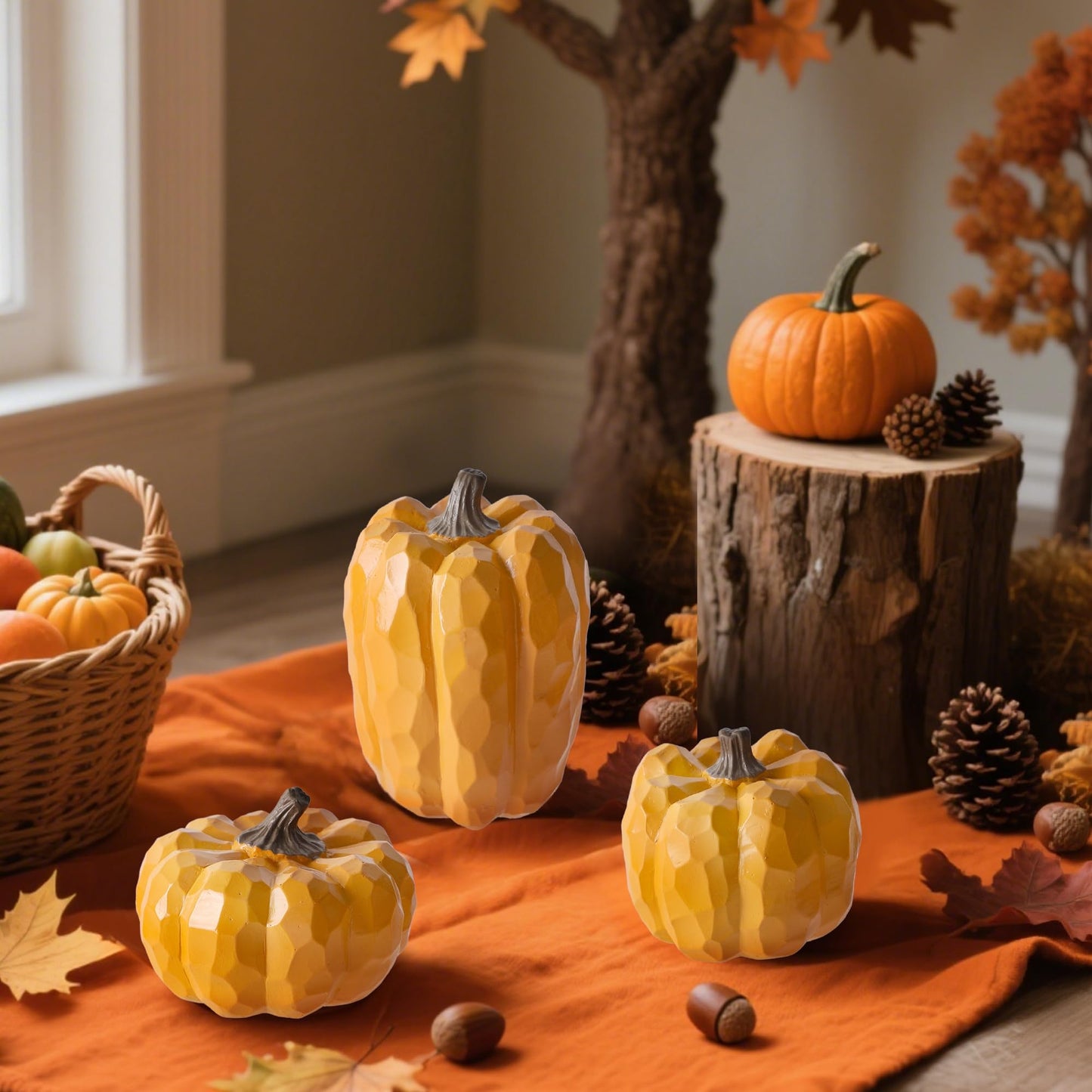 Fall Decorations for Home-6Pcs Mini Pumpkins & 2Pcs Gourds, 30Pcs Autumn Leaves & 10Pcs Acorns, 2Pcs Pinecones Centerpiece Set -Thanksgiving Harvest Decor for Table, Mantel, Party Backdrop